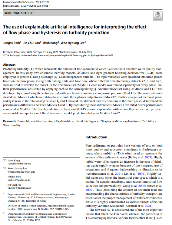 The use of explainable artificial intelligence for interpreting the effect of flow phase and hysteresis on turbidity prediction 이미지