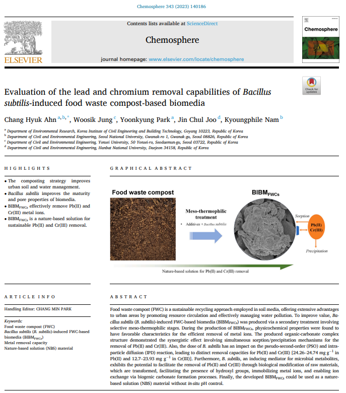 Evaluation of the lead and chromium removal capabilities of Bacillus subtilis-induced food waste compost-based biomedia 이미지