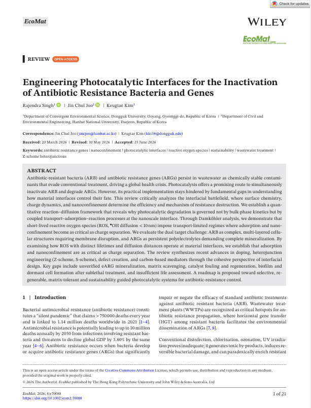 Engineering Photocatalytic Interfaces for the Inactivation  of Antibiotic Resistance Bacteria and Genes 이미지