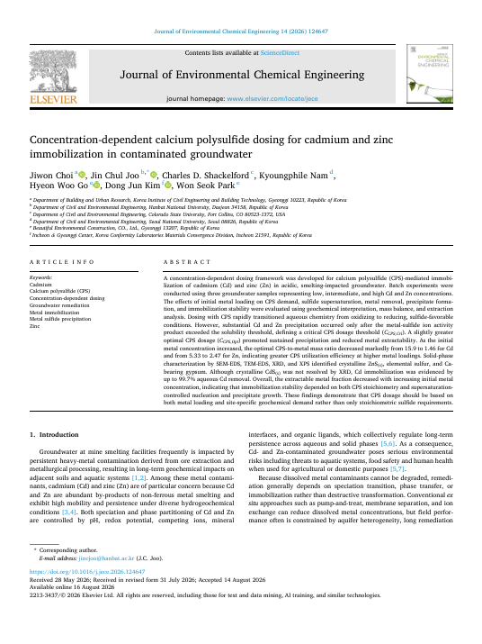 Concentration-dependent calcium polysulfide dosing for cadmium and zinc immobilization in contaminated groundwater 이미지