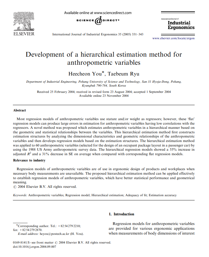Development of a hierarchical estimation method for anthropometric variables 이미지
